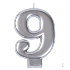 Свеча -цифра "9" Серебряная 8см/V